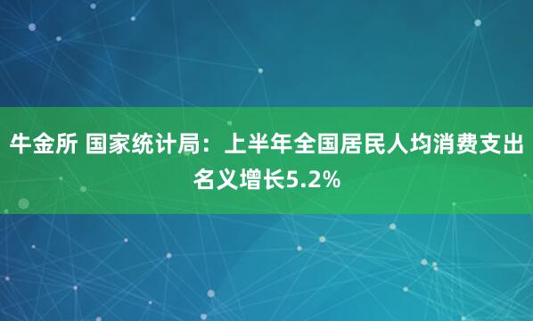 牛金所 国家统计局：上半年全国居民人均消费支出名义增长5.2%